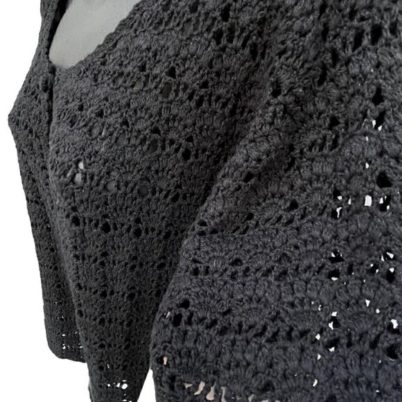VTG Crochet Knit Short Sleeve Black One Button Cardigan Granny Core Women’s M - Picture 5 of 6